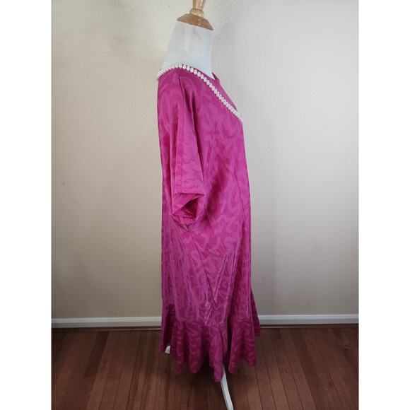Risa Ann Vintage Midi Shift Dress Shift Size 24.5 Attached Necklace Magenta - Picture 4 of 10